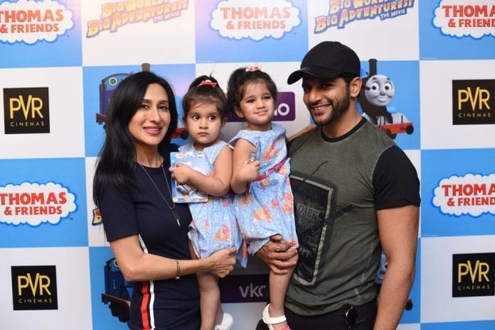 Karanvir Bohra and Teejay Sidhu with Vienna and Bella at screening of Thomas and Friends - 1