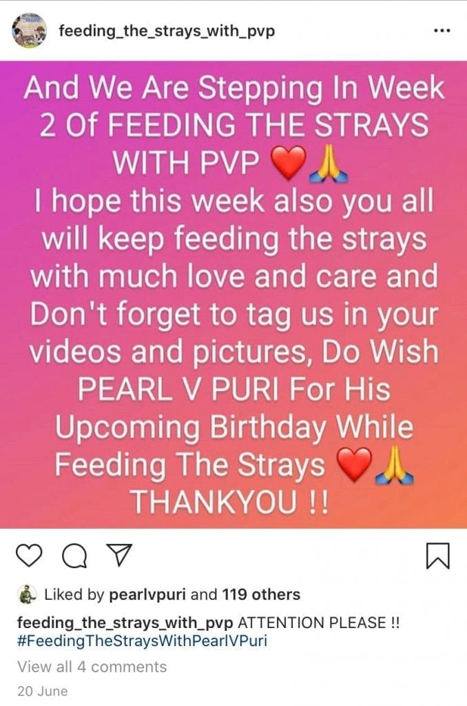 Pearl V Puri asks fans to feed strays instead of sending him birthday gifts