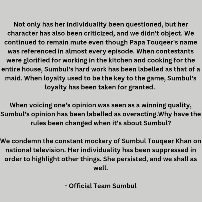 Sumbul Touqeer Khan’s fans react to the hypocrisy in the Bigg Boss house, say &#8211; she persisted, and we shall as well.