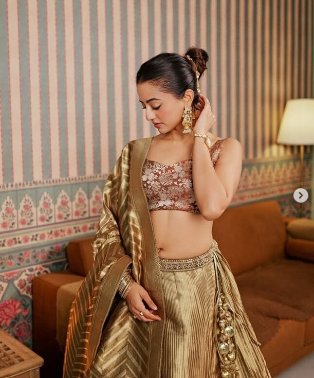 Helly Shah Dazzles in Golden Lehenga, Sets Traditional Fashion Goals
