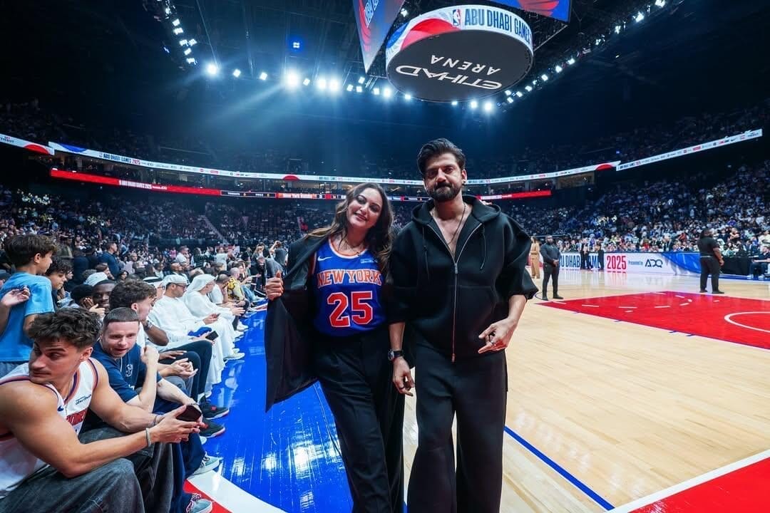 Badshah, Sonakshi Sinha and Zaheer Iqbal Courtside at NBA Abu Dhabi Games 2025