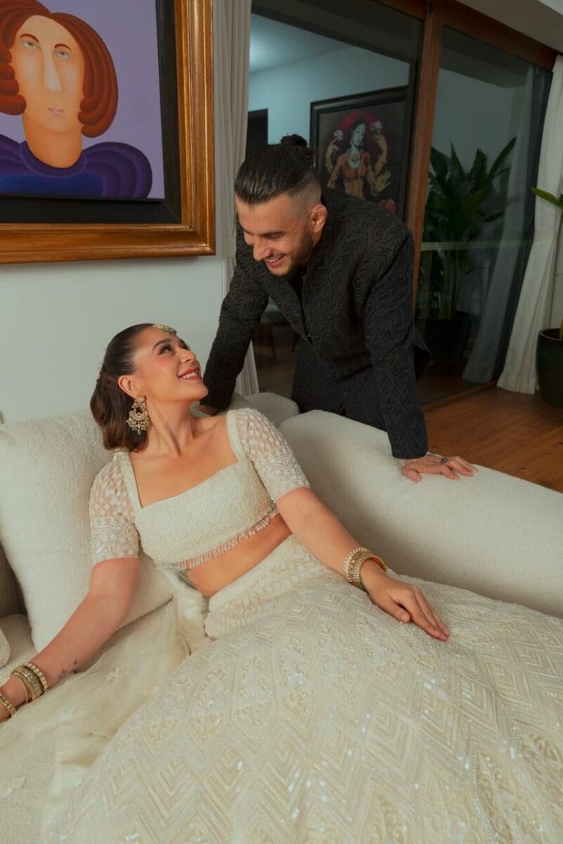 Diwali’s Best Dressed: Krishna Shroff Steals the Show in Ethereal Ivory Lehenga Alongside Partner Abdul Azim Badakhshi’s Dapper Black Sherwani